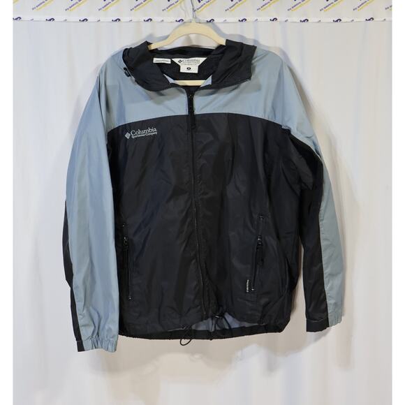 COLUMBIA Women’s Black/Gray Packable Vented Windbreaker Rain Jacket w/Hood Sz M - Picture 1 of 8